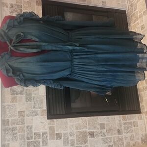 Free People Greenish Blu Ruched Tie Front Sundress